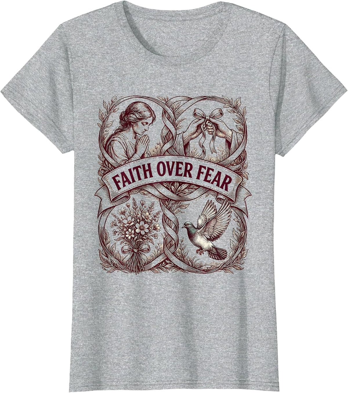 Women's Faith Over Fear Breast Cancer Awareness Design T-Shirt - Heather Grey