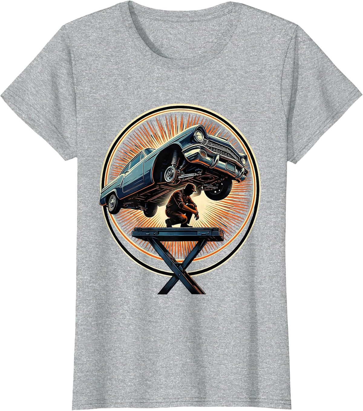 Women's Mechanic Under Car Chassis Graphic Tee T-Shirt - Heather Grey