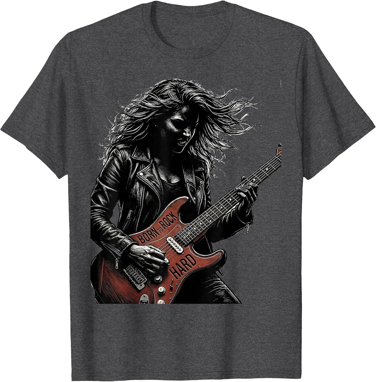 Born to Rock Hard Band Music Design T-Shirt - Dark Heather Grey