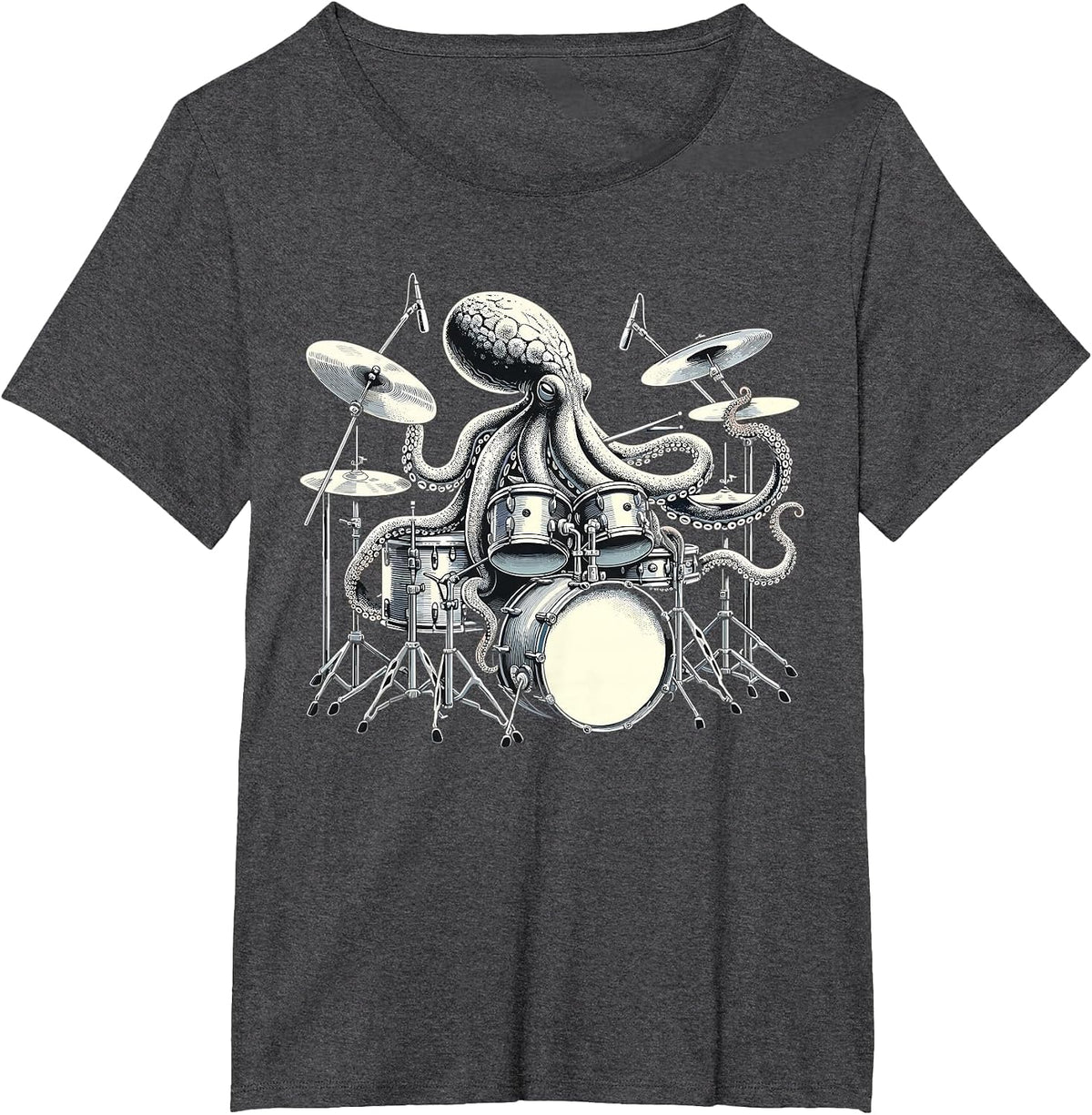 Octopus Playing Drums Drummer T-Shirt - Dark Heather Grey