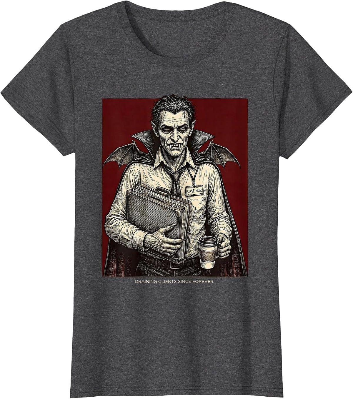 Women's Halloween Funny Social Worker Vampire Design T-Shirt - Dark Heather Grey