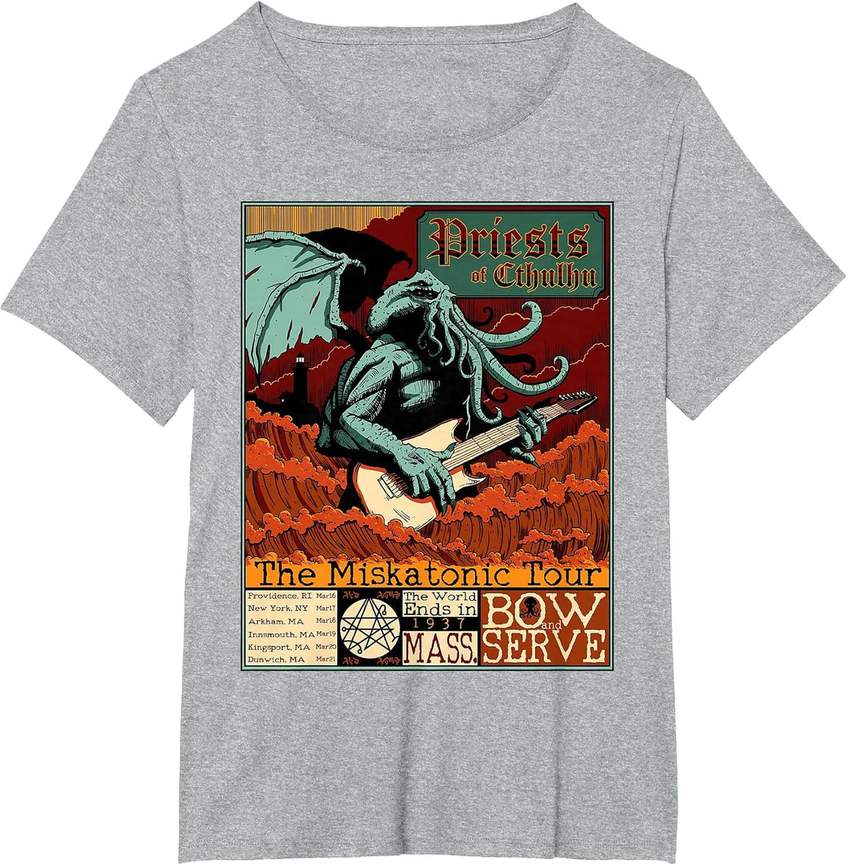 Miskatonic Cthulhu Great Rock Cosmic Horror Metal Concert T-Shirt - Heather Grey
