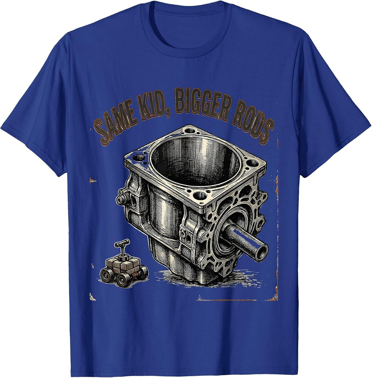 Same Kid, Bigger Rods Vintage Mechanic Engine Block Garage T-Shirt - Royal Blue