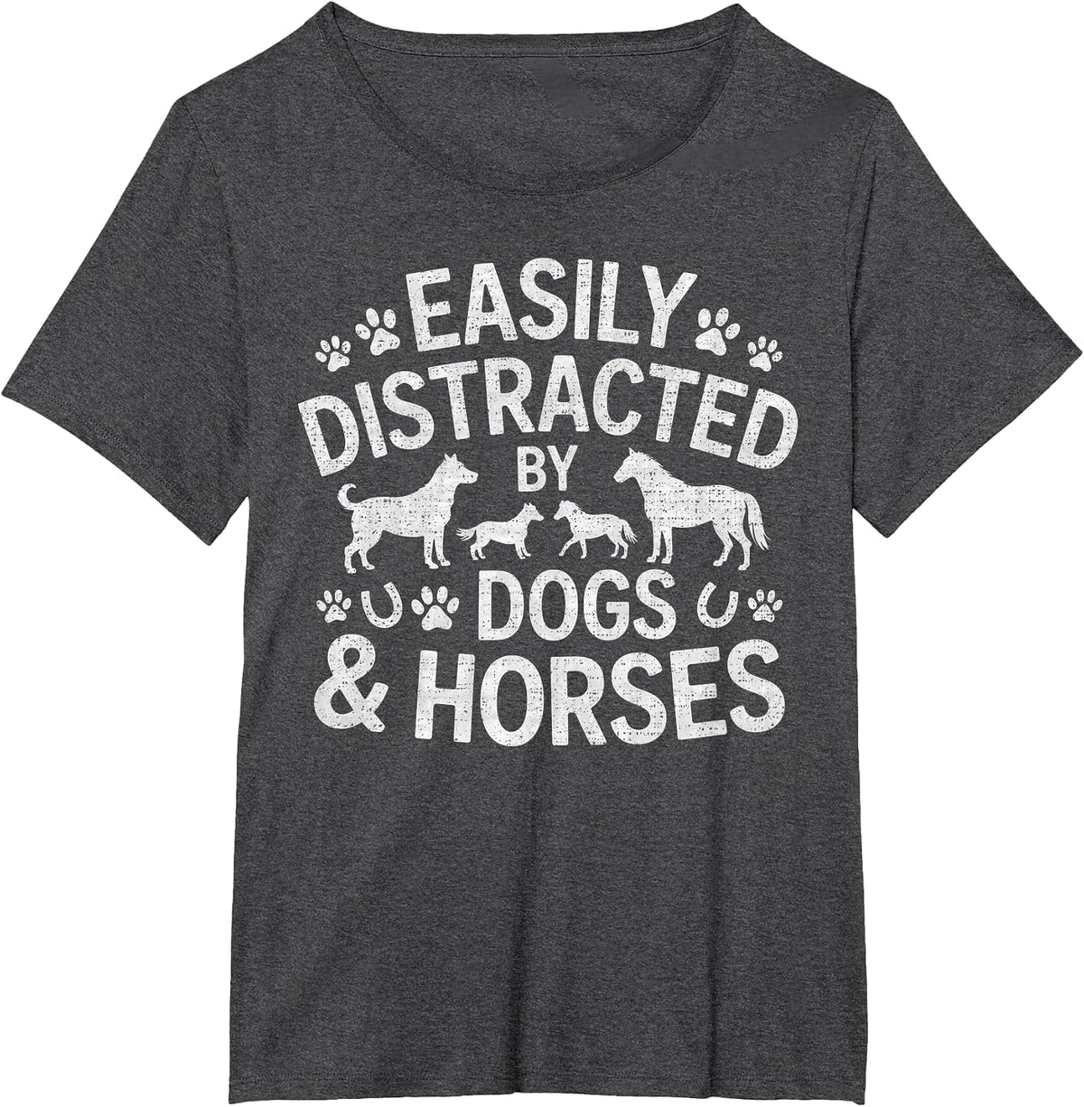 Easily Distracted By Dogs and Horses T-Shirt - Dark Heather Grey