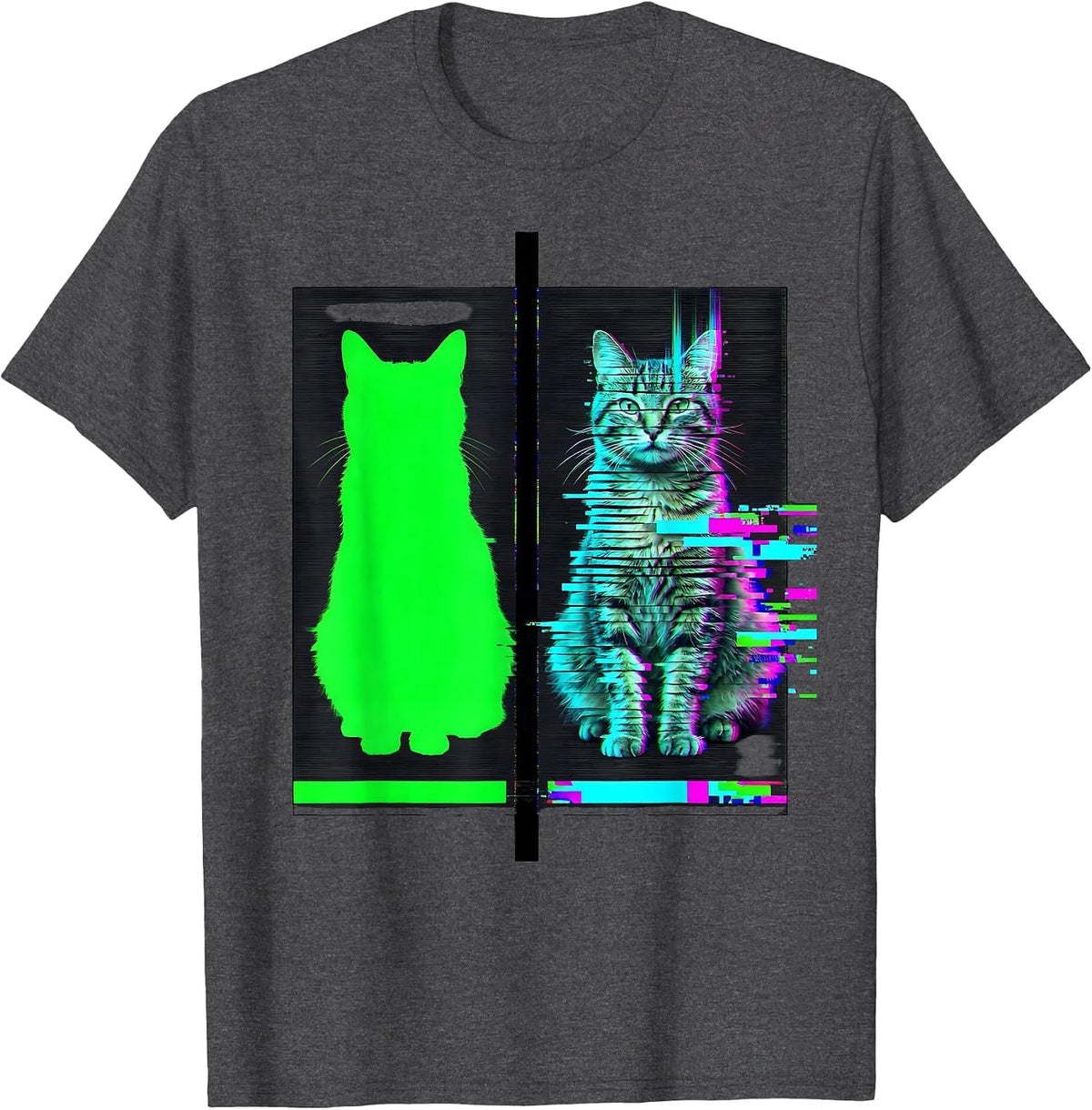 Men's Schrodingers Cat Glitch Humor Physics Nerd T-Shirt - Dark Heather Grey
