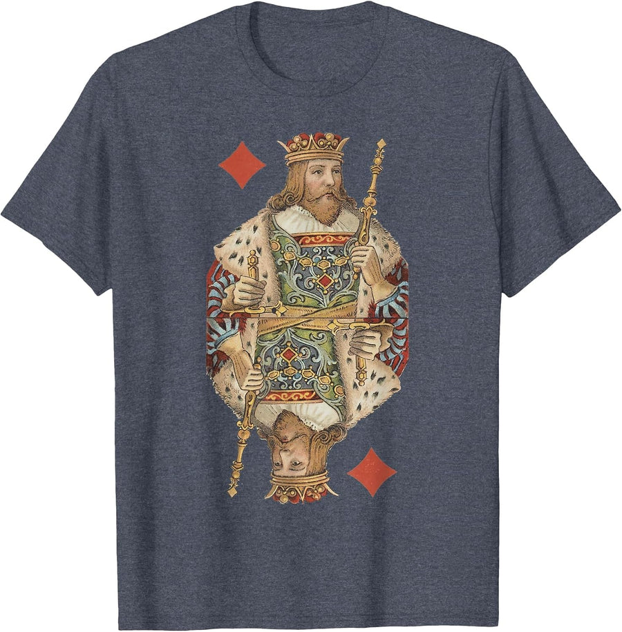 King of Diamonds Antique Art Nouveau Playing Card Art T-Shirt, Men, Heather Blue, 4X-Large - As Pictured