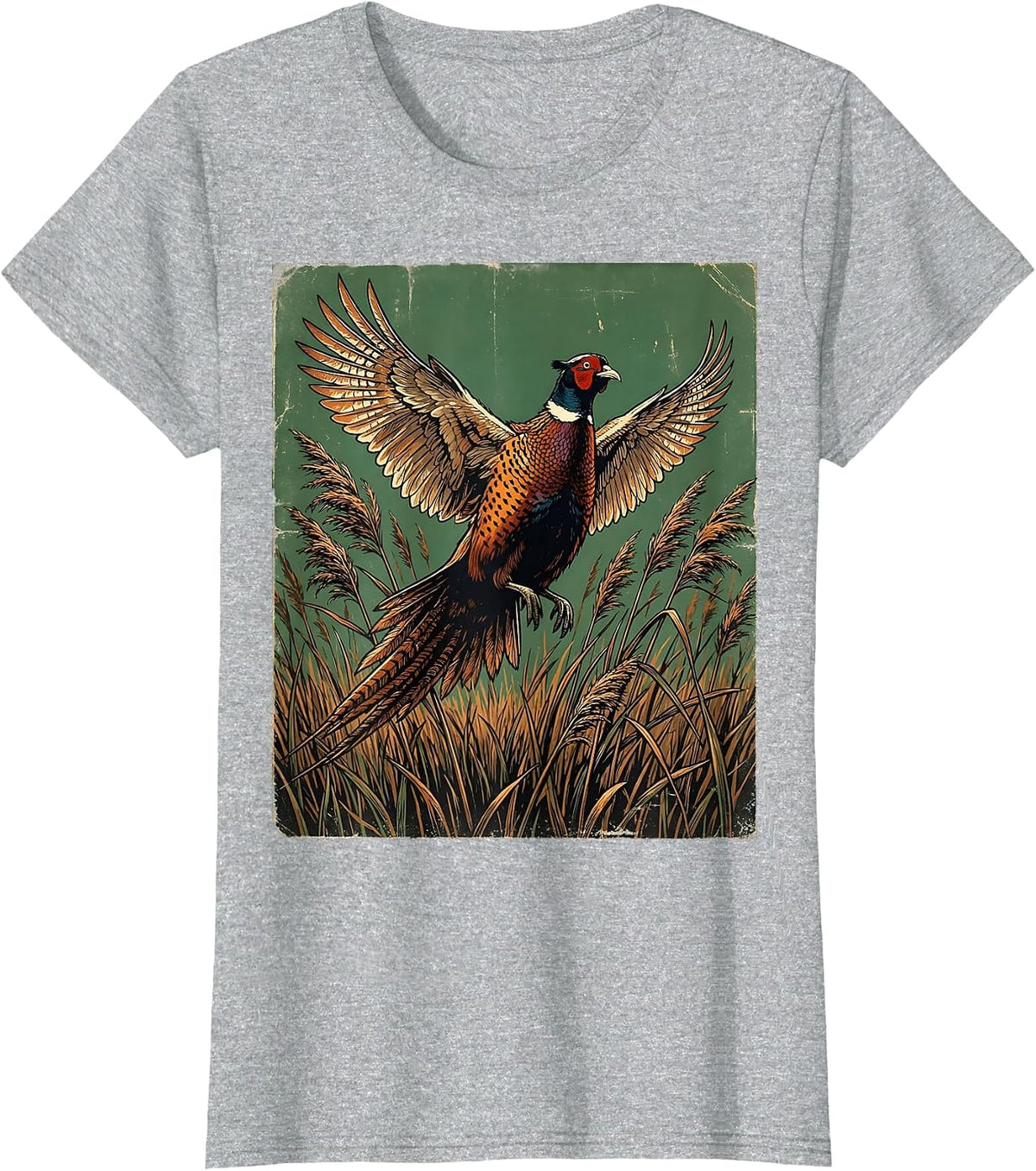 Pheasant Flush Rising Through Tall Reeds T-Shirt - Heather Grey