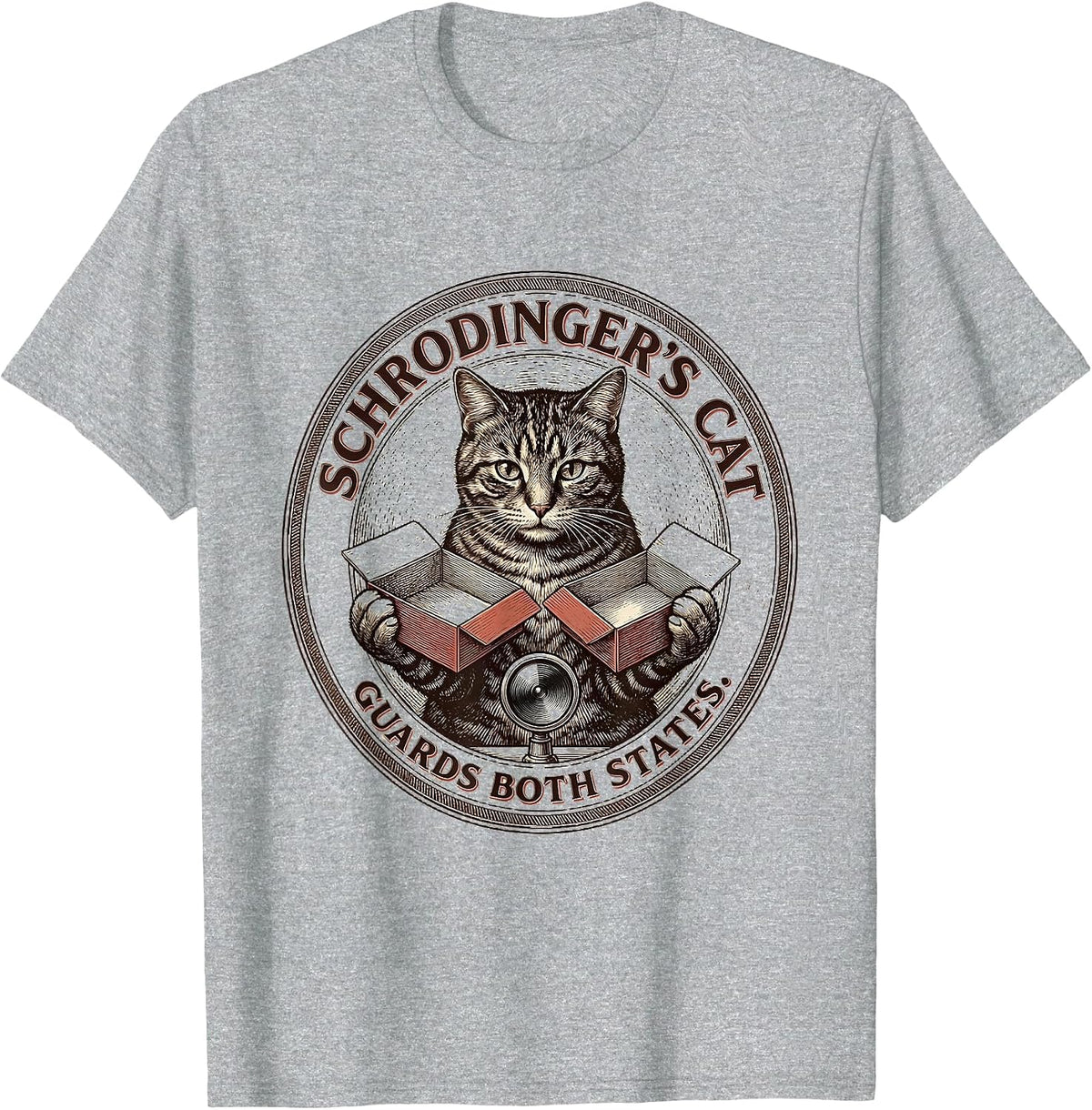 Men's Schrodinger's Cat Guards Both States Funny Quantum Physics T-Shirt - Heather Grey