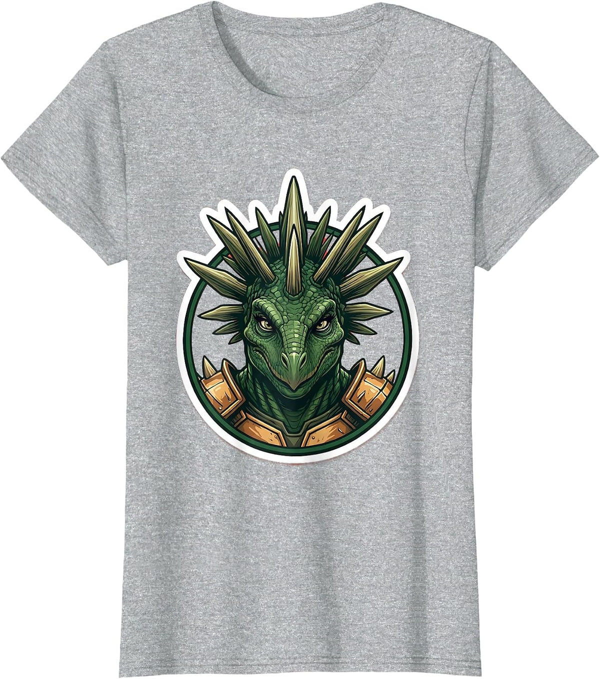 Stegosaurus Mohawk Dino Punk Rock Illustration T-Shirt - Heather Grey