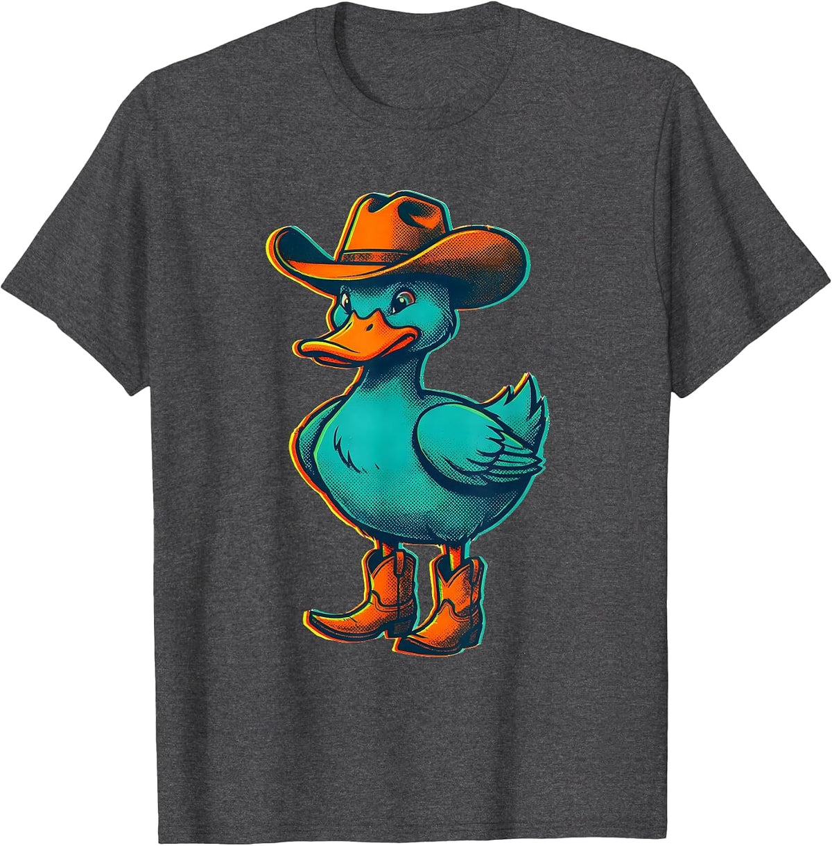 Duck in Cowboy Hat and Boots Western Illustration T-Shirt - Dark Heather Grey