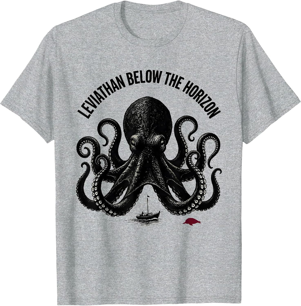 Men's Leviathan Below the Horizon Blackwork Dotwork Octopus Lover T-Shirt - Heather Grey