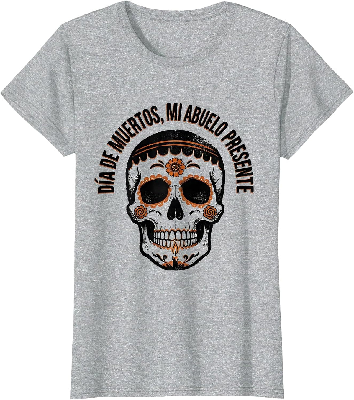 Día de Muertos Mi Abuelo Presente Rubber Stamp Folk Art T-Shirt - Heather Grey