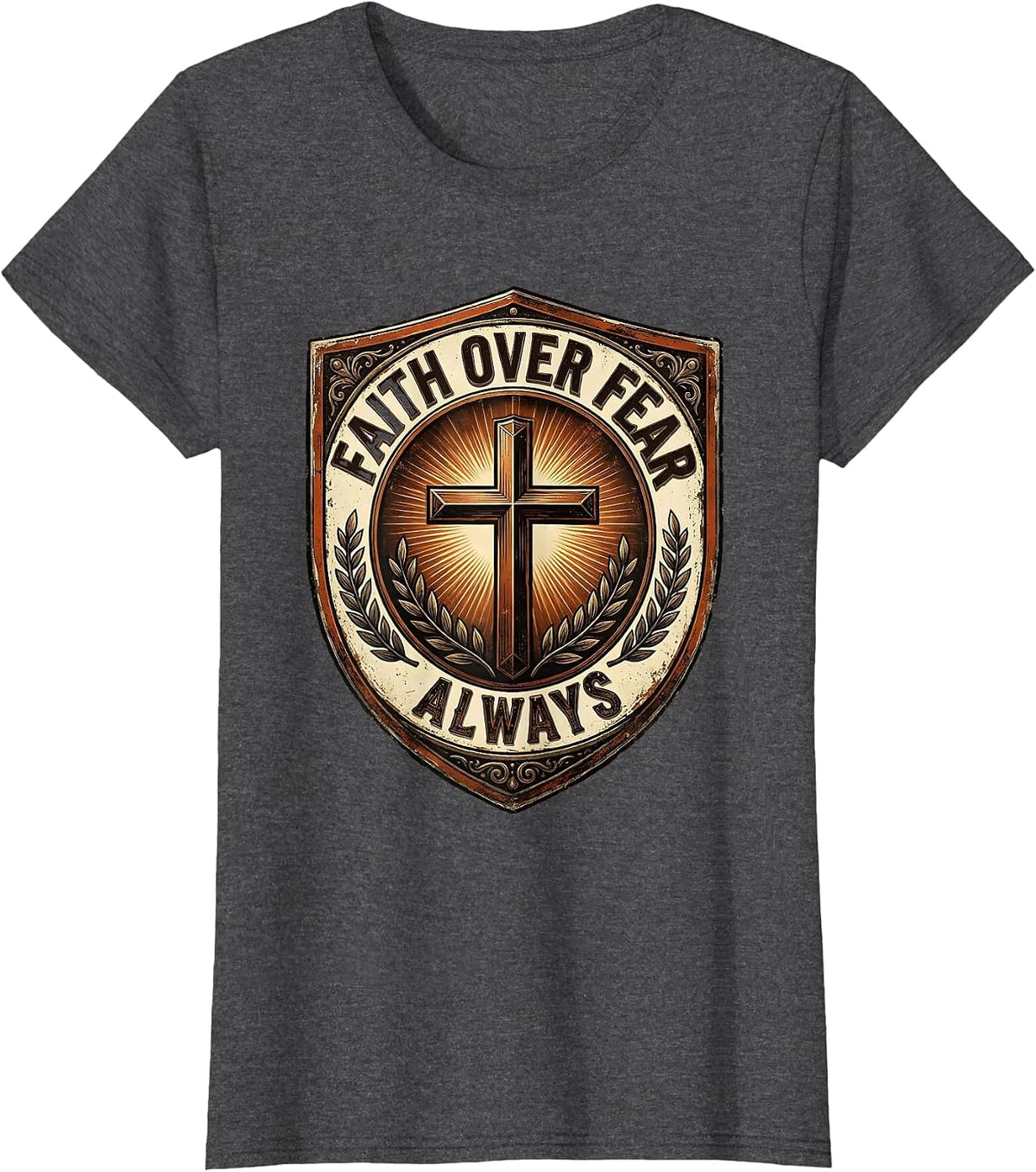 Women's Faith Over Fear Always Bold Religious Design T-Shirt - Dark Heather Grey