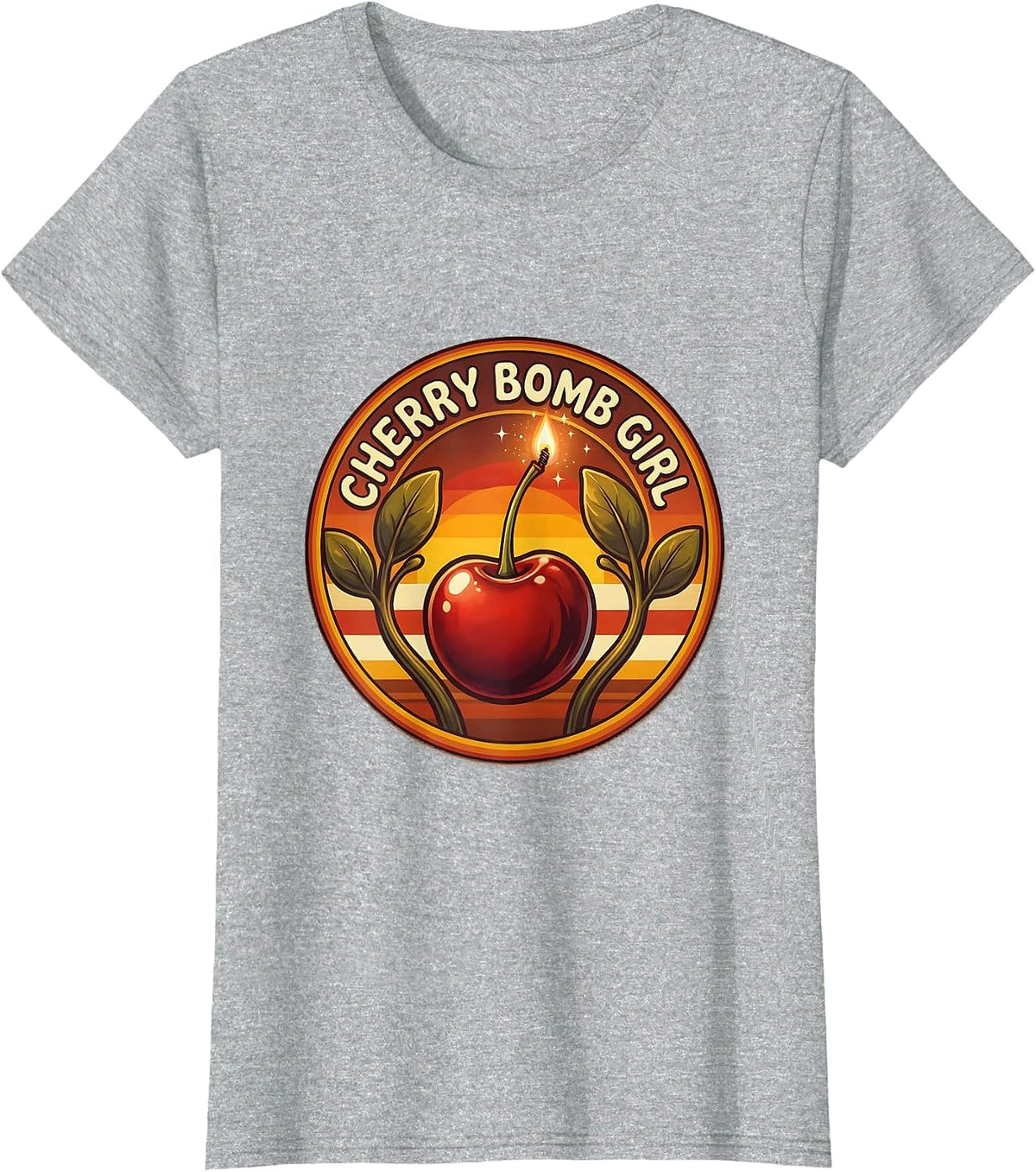 Cherry Bomb Girl Bold Graphic Design T-Shirt - Heather Grey
