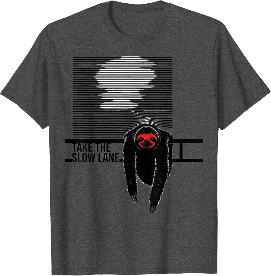 Men's Take The Slow Lane Funny Sloth Lover Humor Novelty Gift T-Shirt - Dark Heather Grey