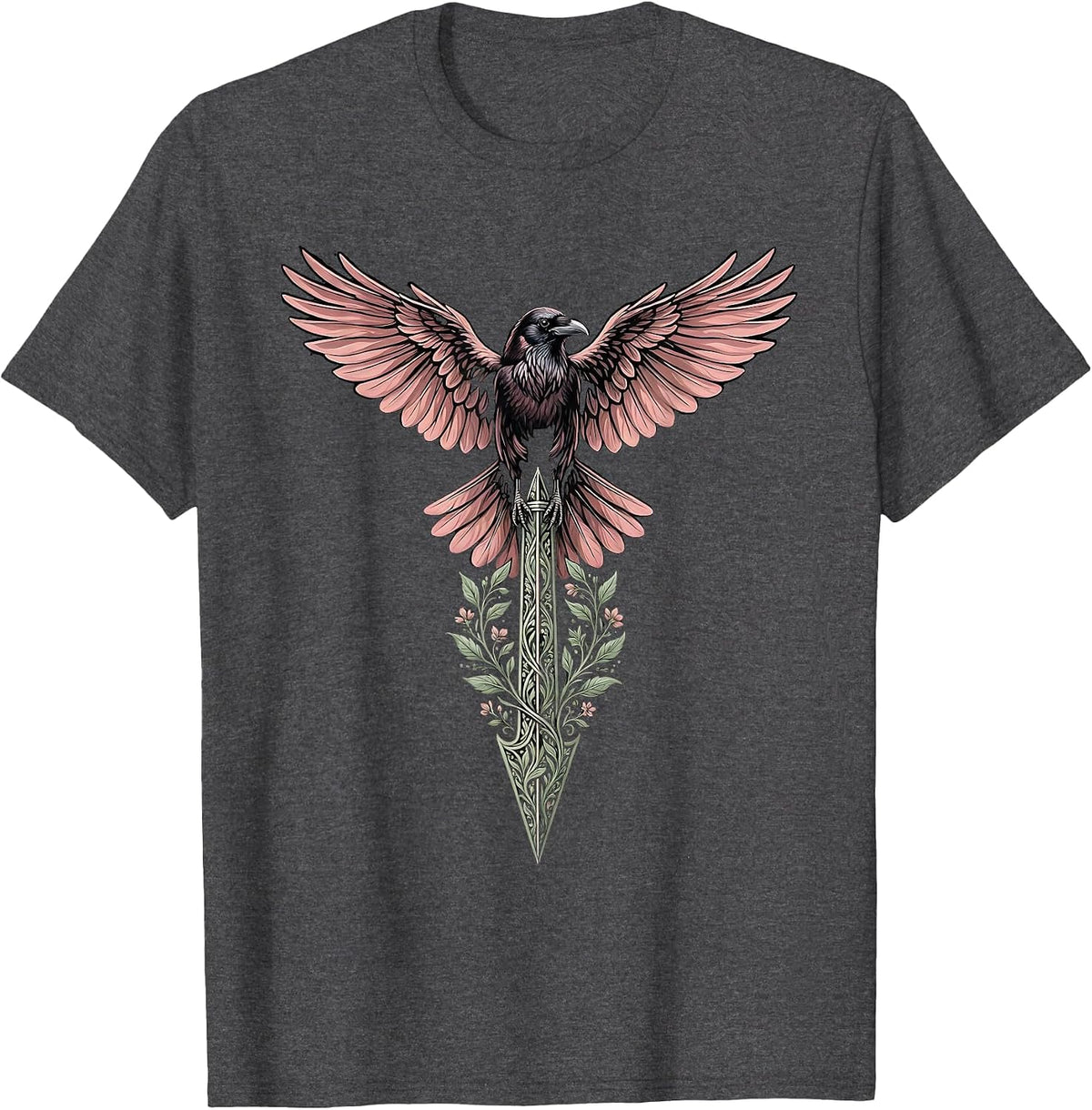 Men's Crow Perched on Compass Needle Illustration T-Shirt - Dark Heather Grey