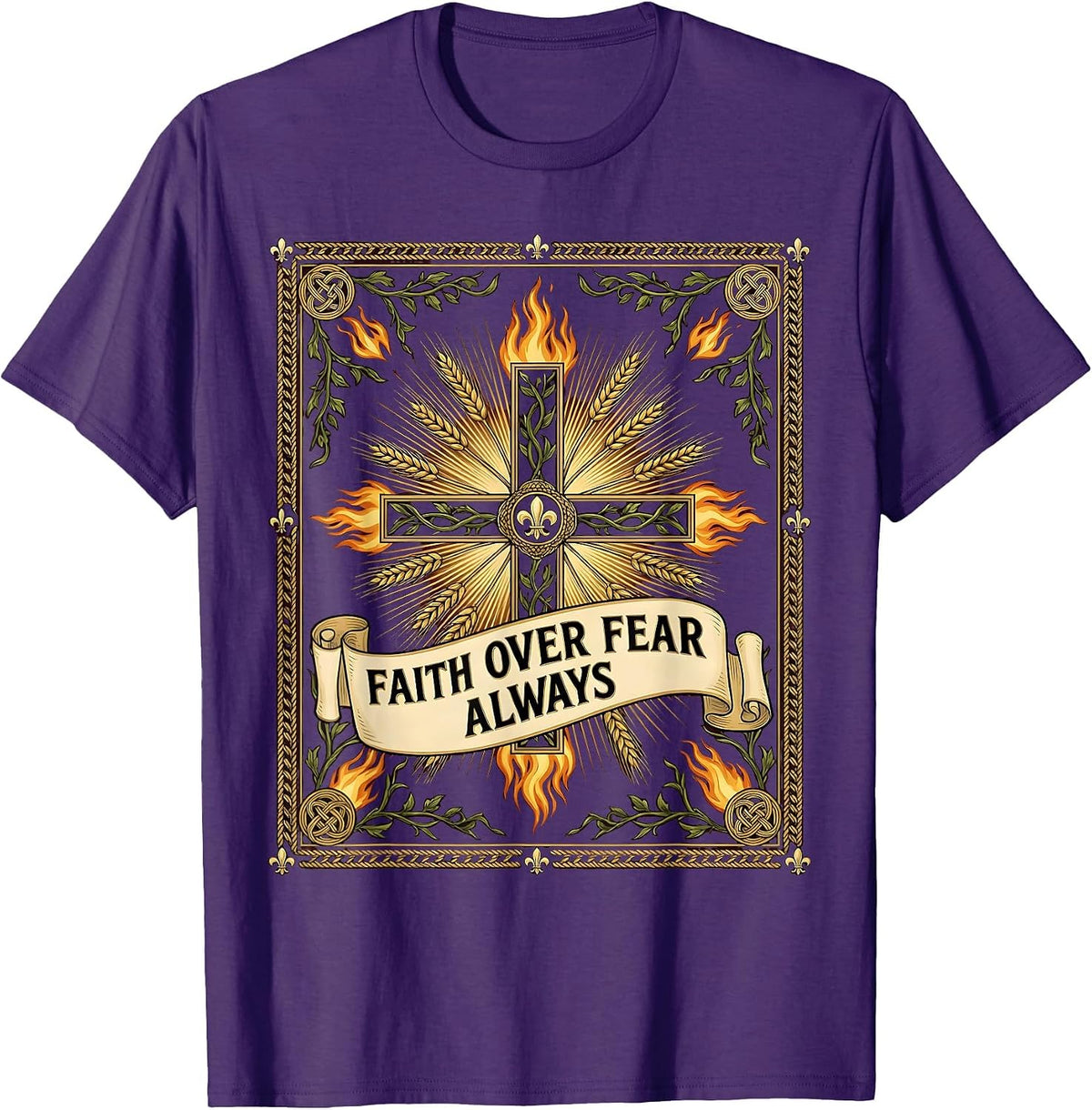 Men's Faith Over Fear Always Christian Halloween Design T-Shirt - Purple