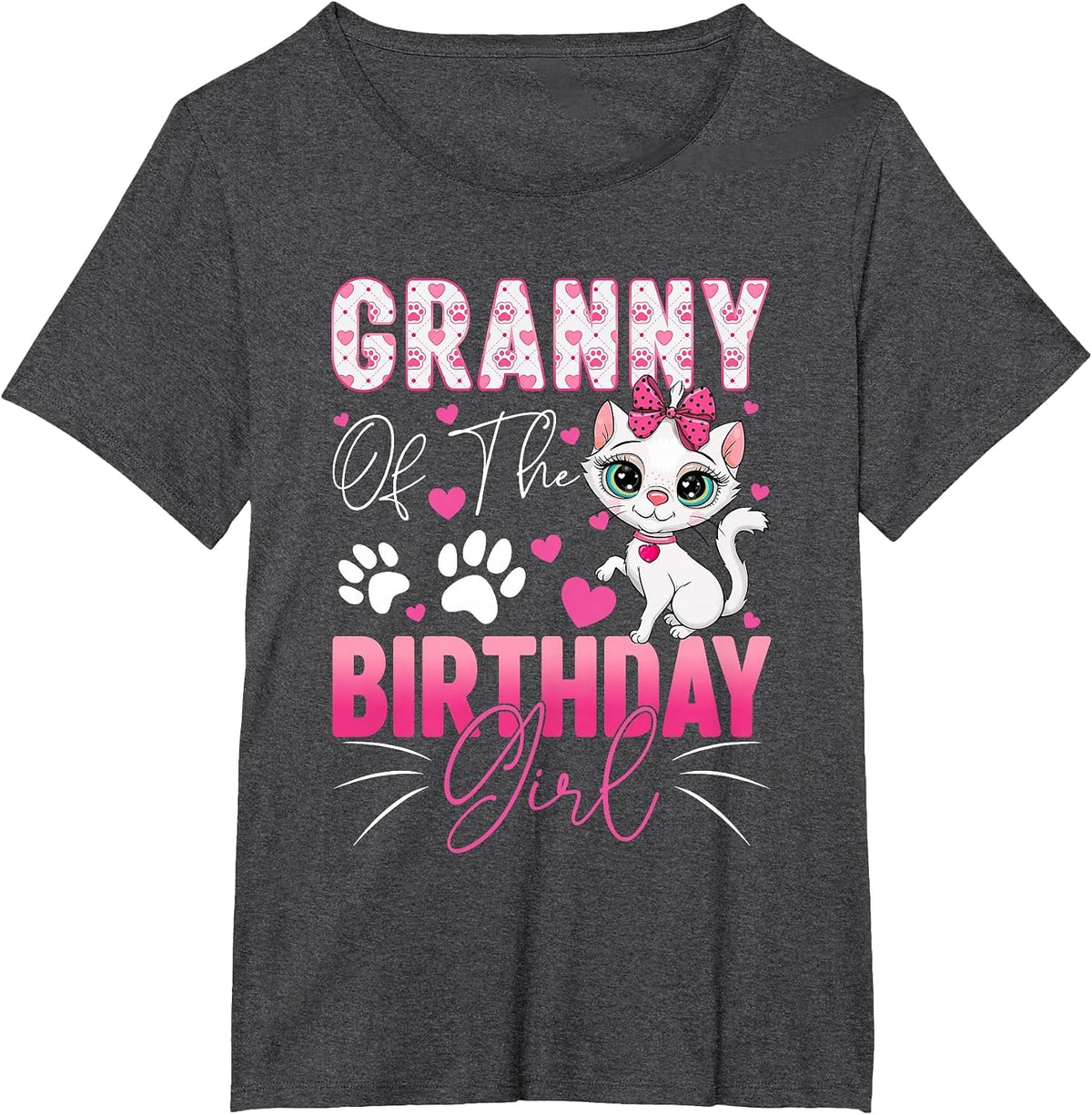 Granny of The Birthday Girl Cat Kitty Family Matching T-Shirt - Dark Heather Grey