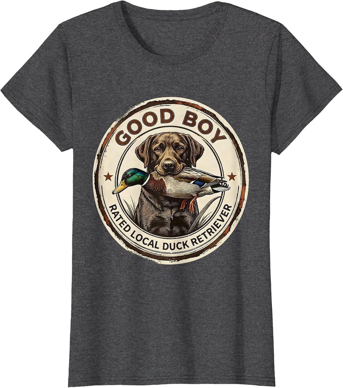 Women's Good Boy, Rated Local Duck Retriever Vintage Labrador T-Shirt - Dark Heather Grey
