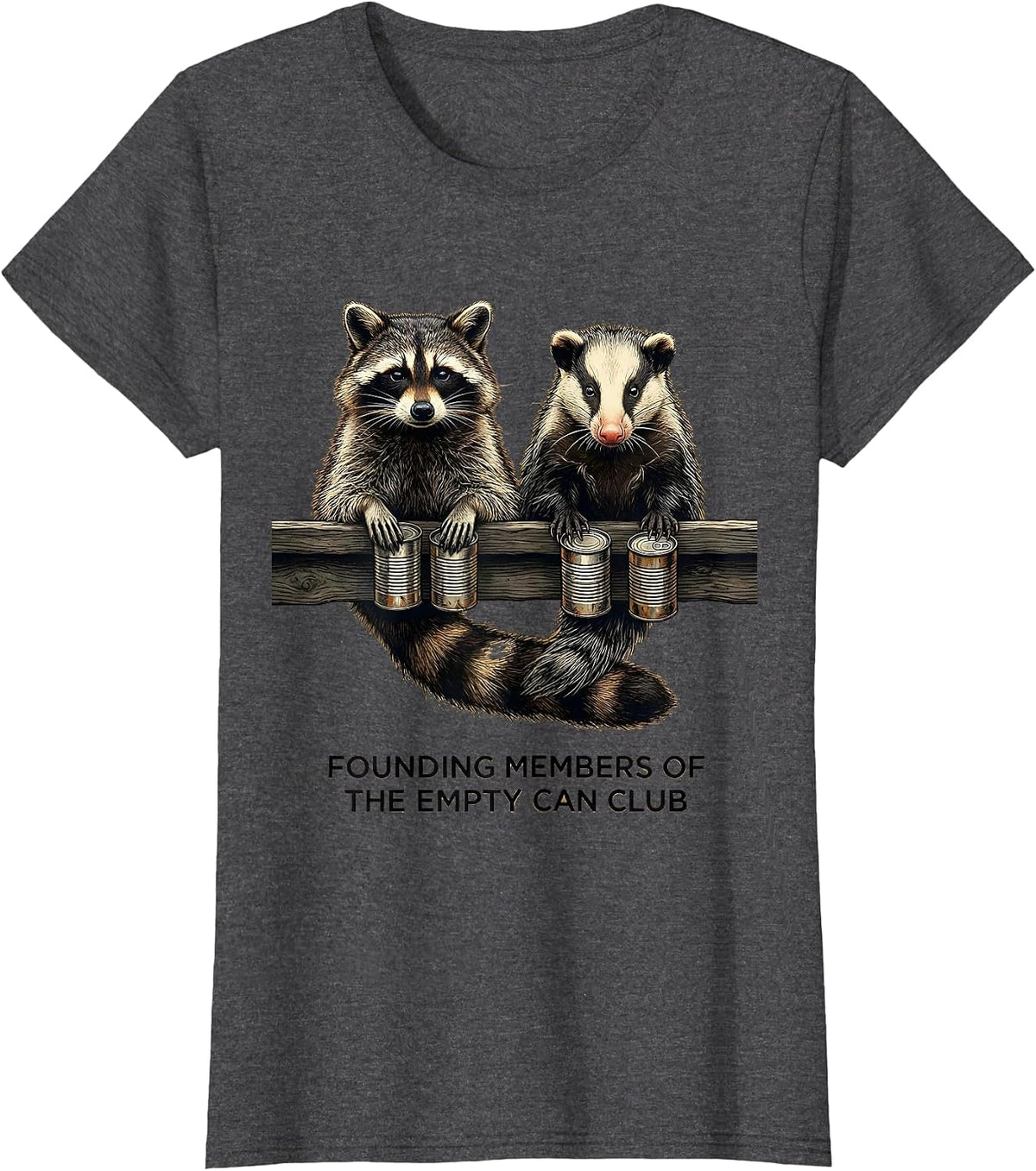 Women's Founding Members Of The Empty Can Club Funny Raccoon Opossum T-Shirt - Dark Heather Grey