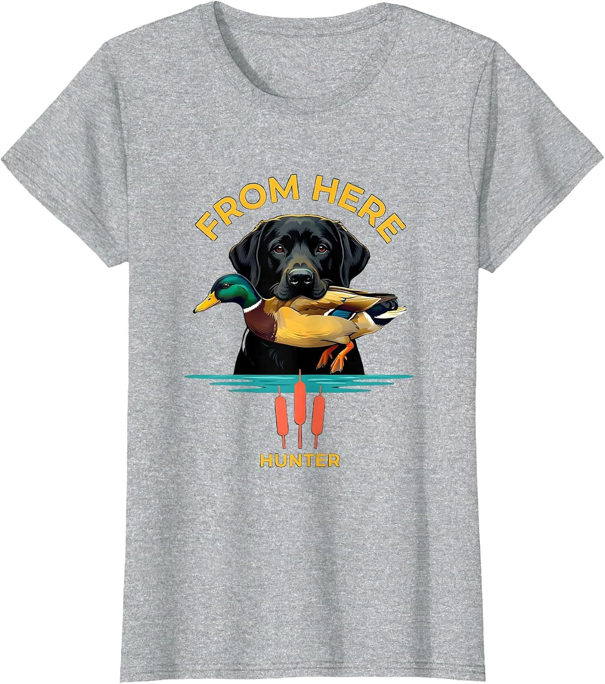 Women's From Here Hunter Flat Vector Labrador Retriever Hunting Dog T-Shirt - Heather Grey