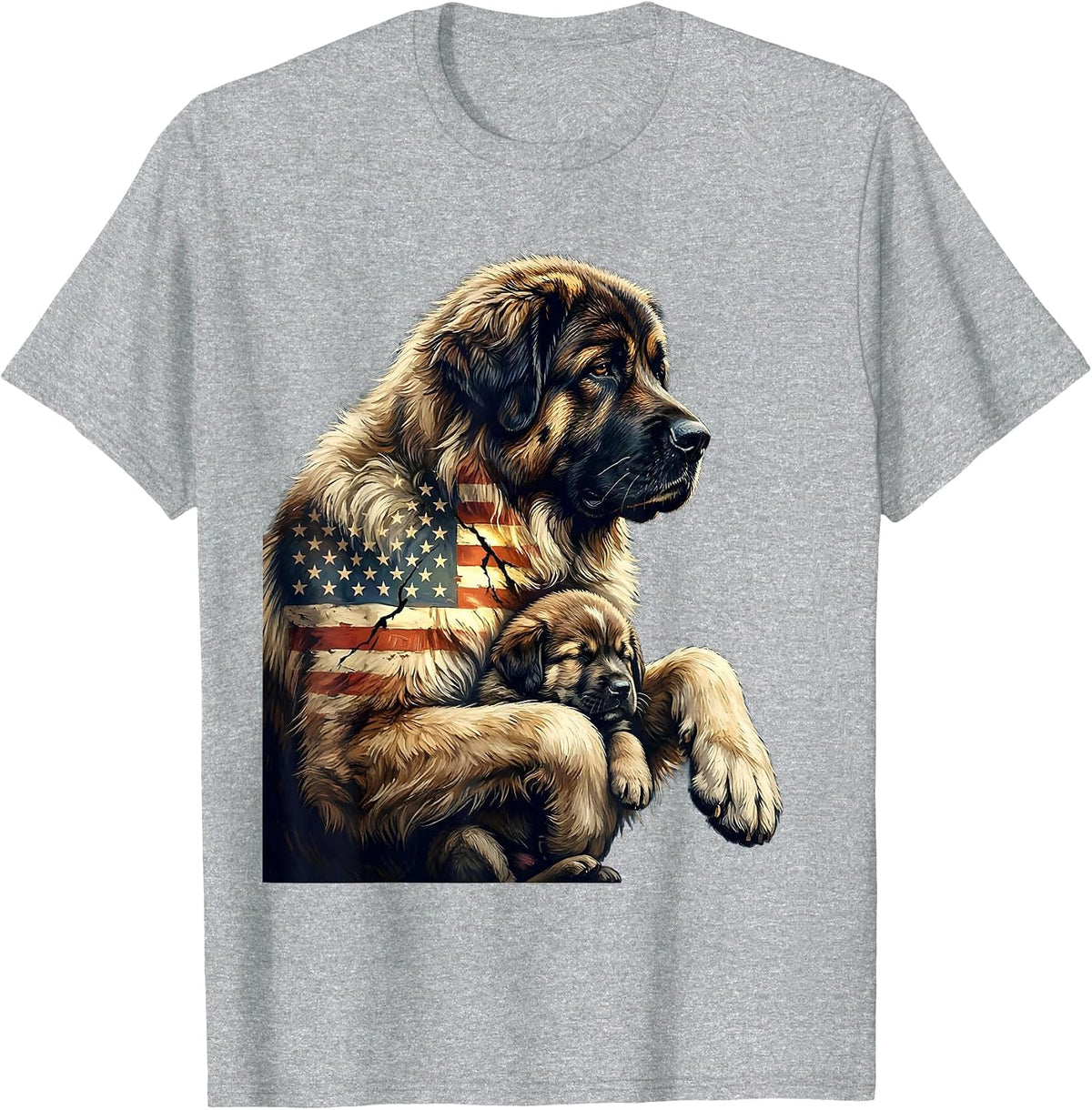 Men's Great Pyrenees Dad Patriotic American Flag 4th Of July T-Shirt - Heather Grey