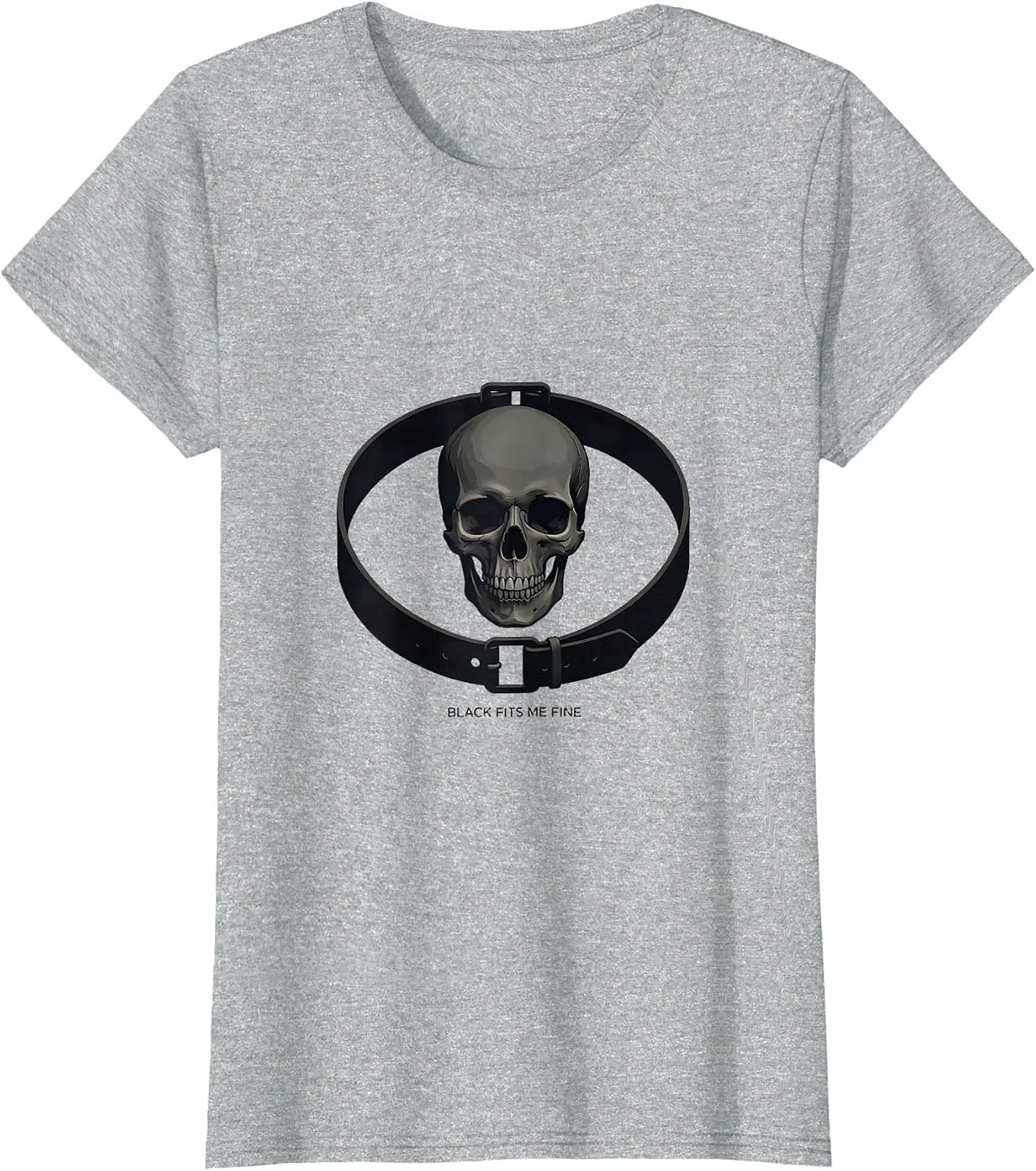Women's Black Fits Me Fine Minimalist Goth Skull Alt Y2K Grunge T-Shirt - Heather Grey