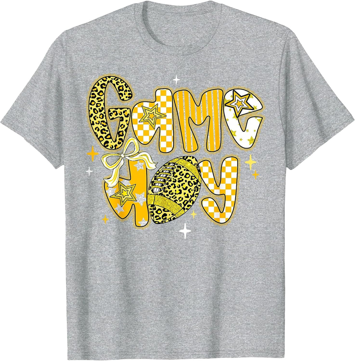 Game Day Football Girly Lace Bow Team Spirit Girls Yellow T-Shirt - Heather Grey