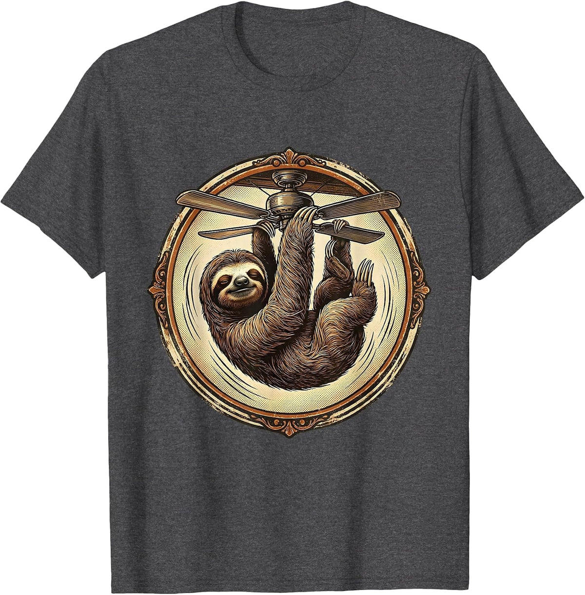 Sloth Hanging From Office Ceiling Fan Funny T-Shirt - Dark Heather Grey