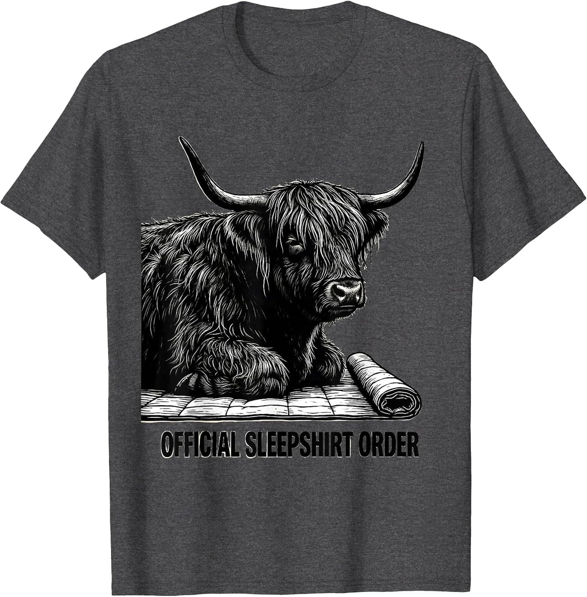 Official Sleepshirt Order Cozy Highland Cow Silhouette T-Shirt - Dark Heather Grey