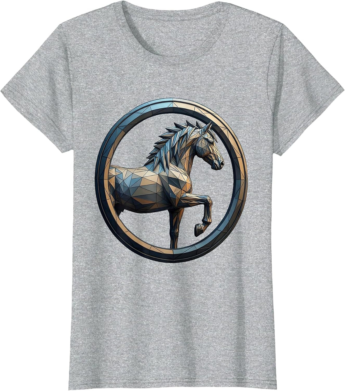 Geometric Low-Poly Horse Profile Art Design T-Shirt - Heather Grey