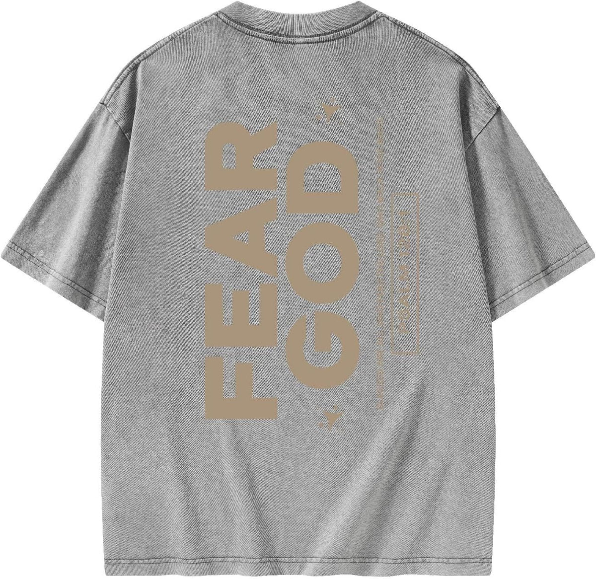 Graphic Tees Summer Women Men Cotton Novelty Oversized Crew Fear God Christian Washed T-Shirt - Gray