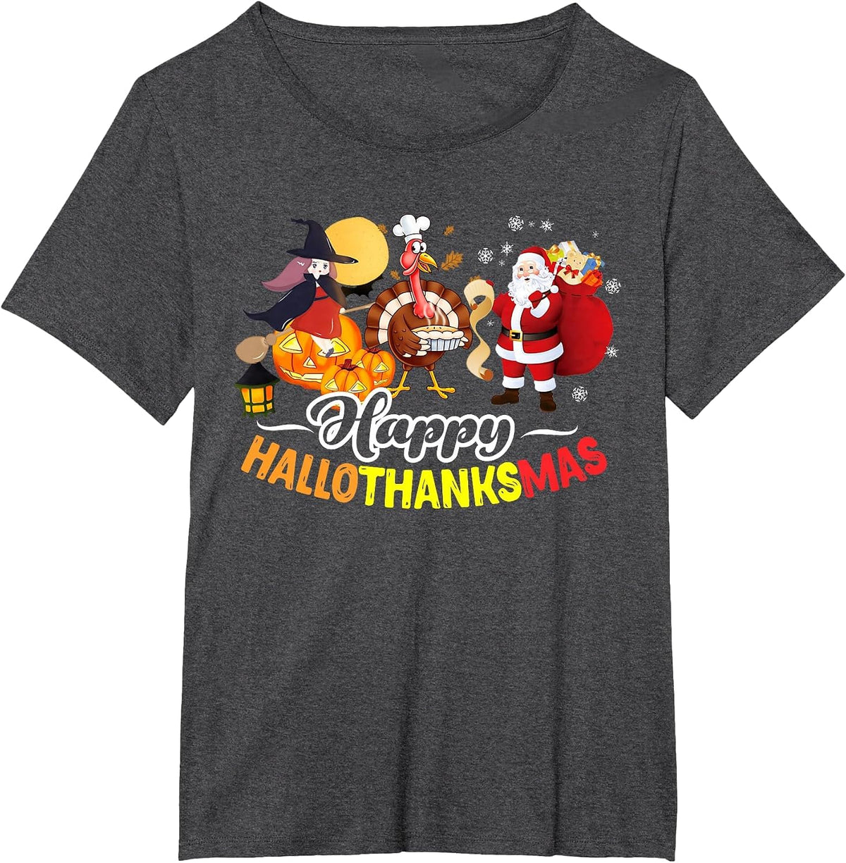 Hallo Thanks Mas Shirt Halloween Turkey Thanksgiving Xmas T-Shirt - Dark Heather Grey