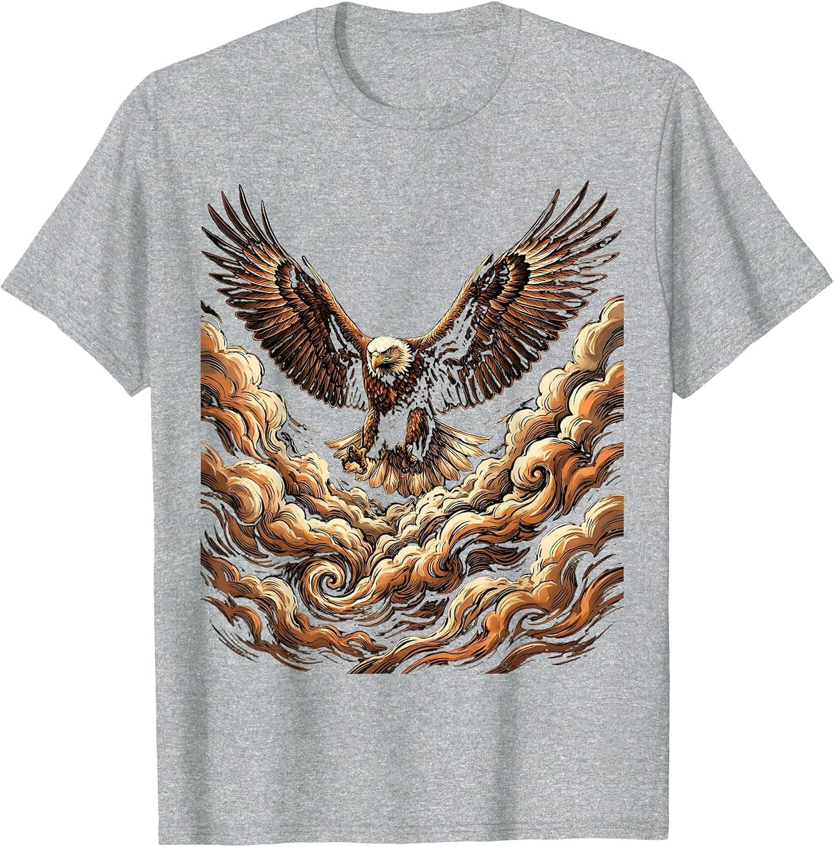 Men's Eagle Soaring Through Storm Clouds Faith Over Fear T-Shirt - Heather Grey