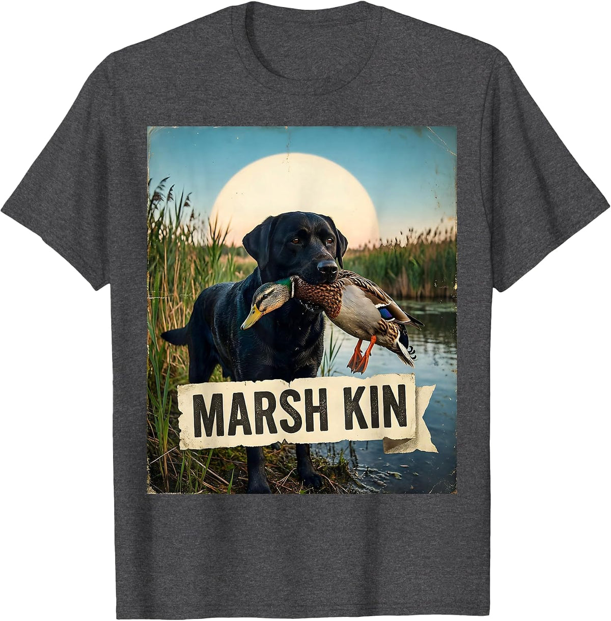 Marsh Kin Vintage Local Boy Black Lab Duck Hunting Youth T-Shirt - Dark Heather Grey
