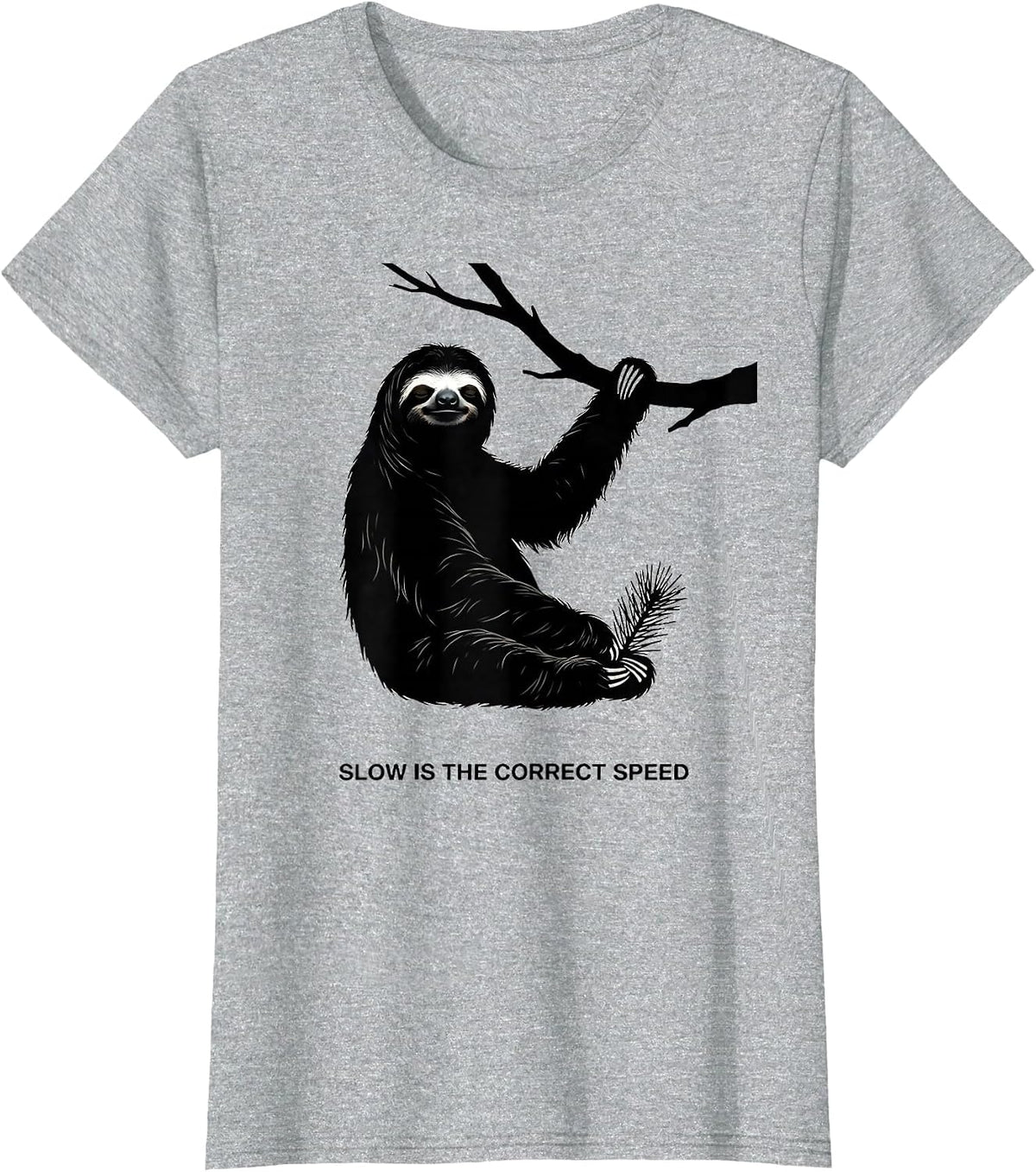Women's Slow Is The Correct Speed Funny Sloth Lover Ugly Christmas T-Shirt - Heather Grey