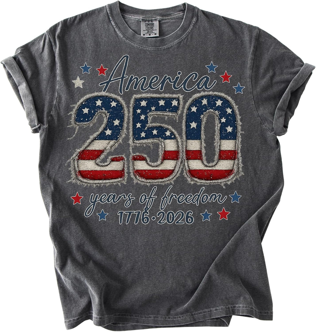 America 250 Freedom T-Shirt - Patriotic Stars Unisex Graphic Tee - Pepper