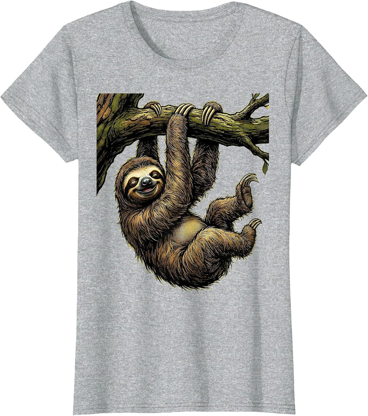 Women's Lazy Sloth Hanging From Tree Branch T-Shirt - Heather Grey