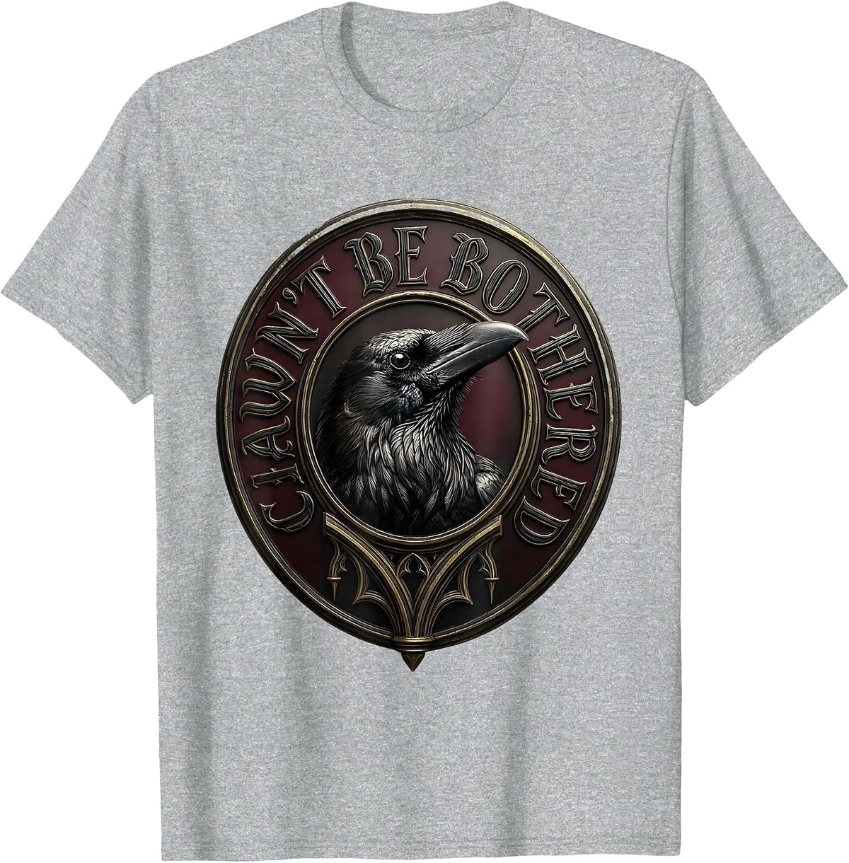 Men's Cawn't Be Bothered Gothic Crow Humor Dark Whimsical Bird T-Shirt - Heather Grey