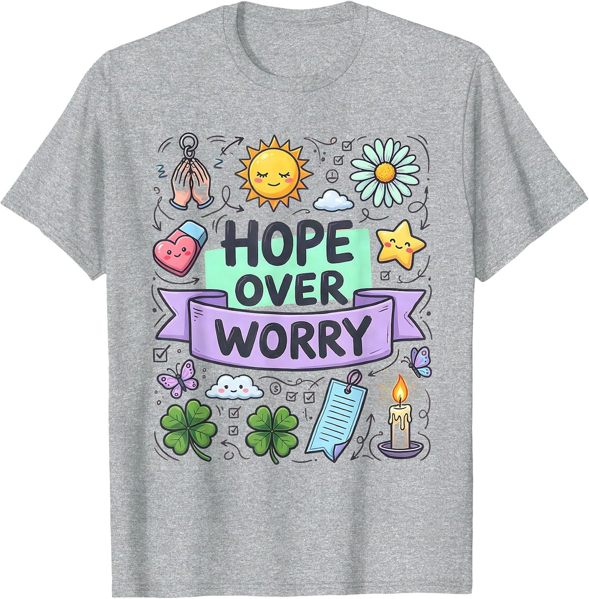 Men's Hope Over Worry Faith Over Fear Inspirational Design T-Shirt - Heather Grey