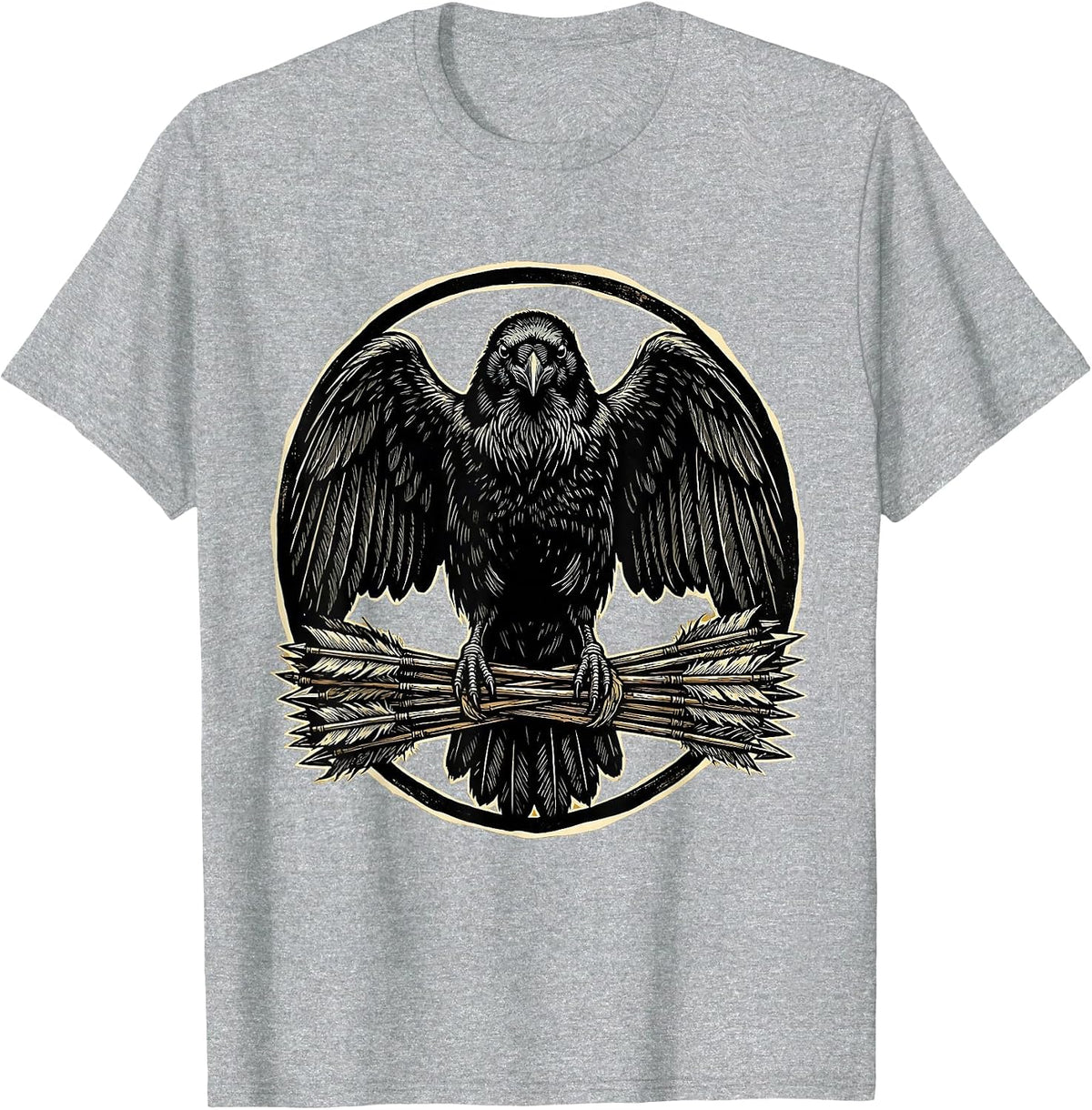 Men's Crow Clutching Wild Arrows Illustration T-Shirt - Heather Grey