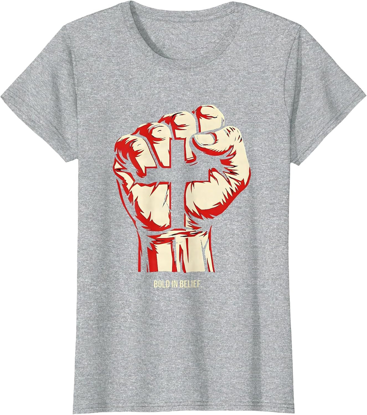 Bold in Belief Faith Over Fear Graphic Design T-Shirt - Heather Grey