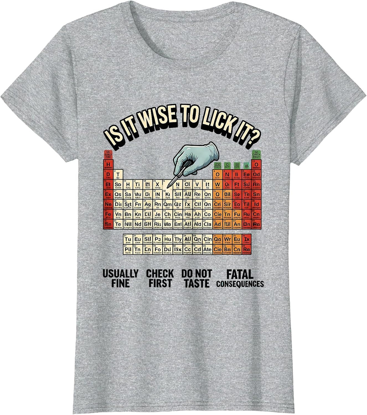 Is It Wise To Lick It Funny Periodic Table Science Teacher T-Shirt - Heather Grey
