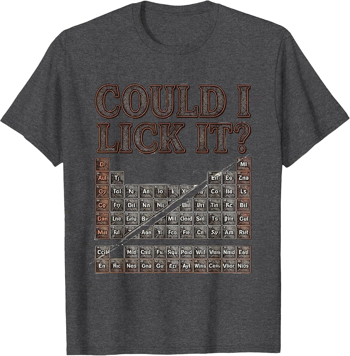 Could I Lick It Funny Periodic Table Science Teacher Humor T-Shirt - Dark Heather Grey