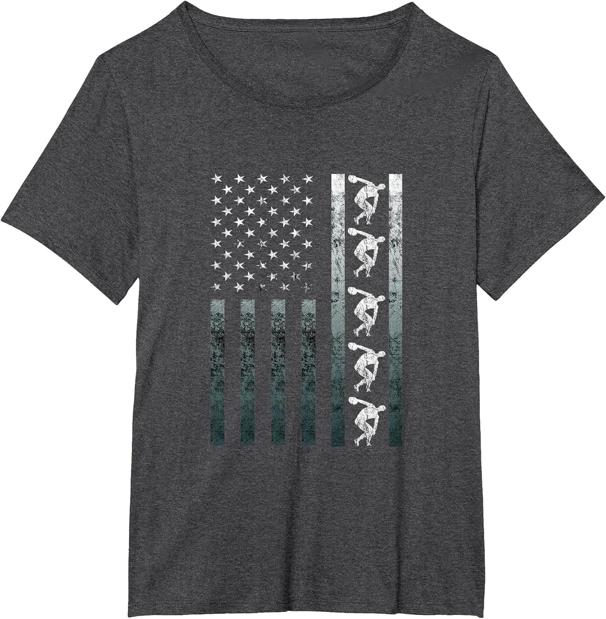 Discus Thrower Track and Field Vintage America Flag USA T-Shirt - Dark Heather Grey