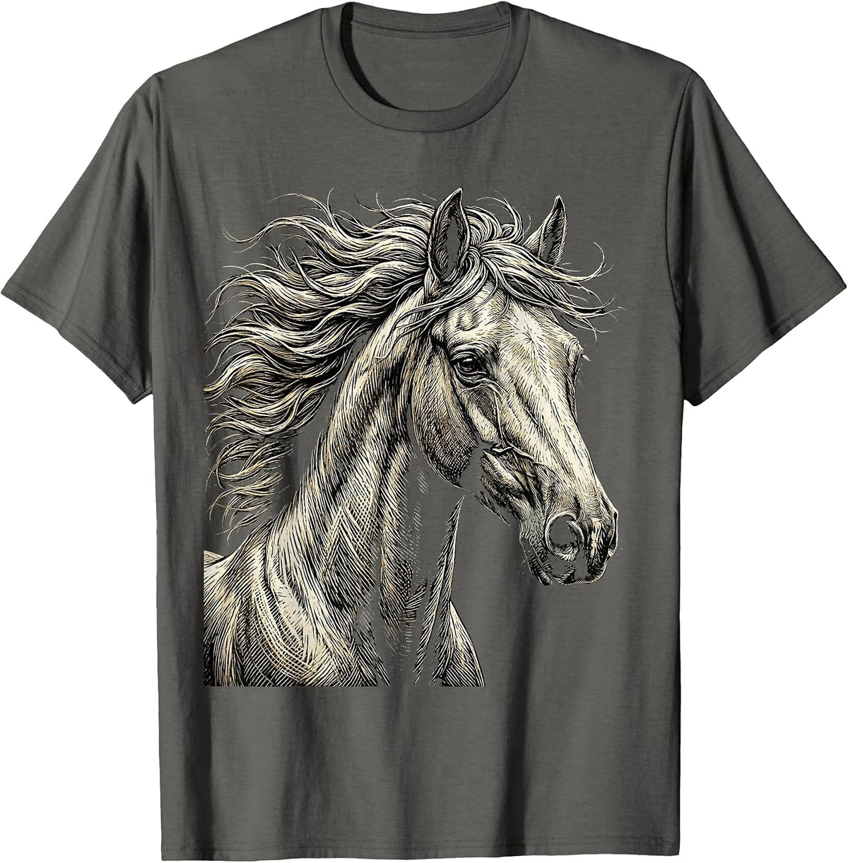 Wild Mane Horse Flowing Wind Graphic T-Shirt - Asphalt Grey