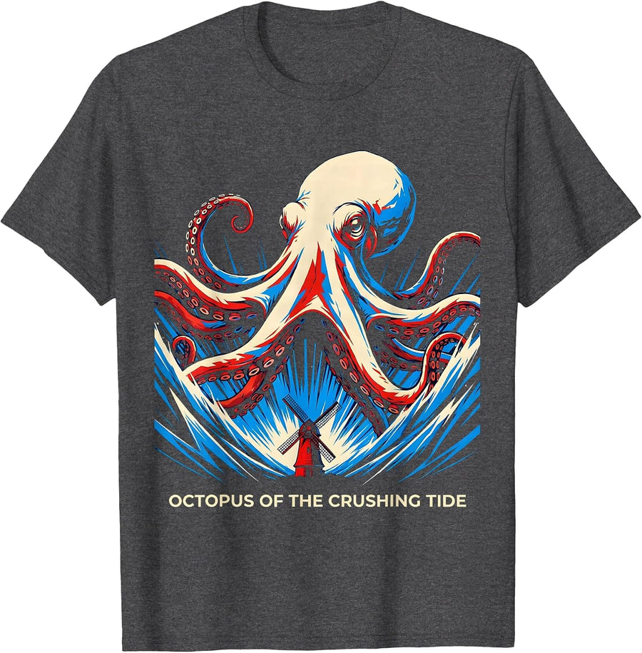 Men's Octopus of the Crushing Tide Futurist Dynamism Ocean Animal T-Shirt - Dark Heather Grey