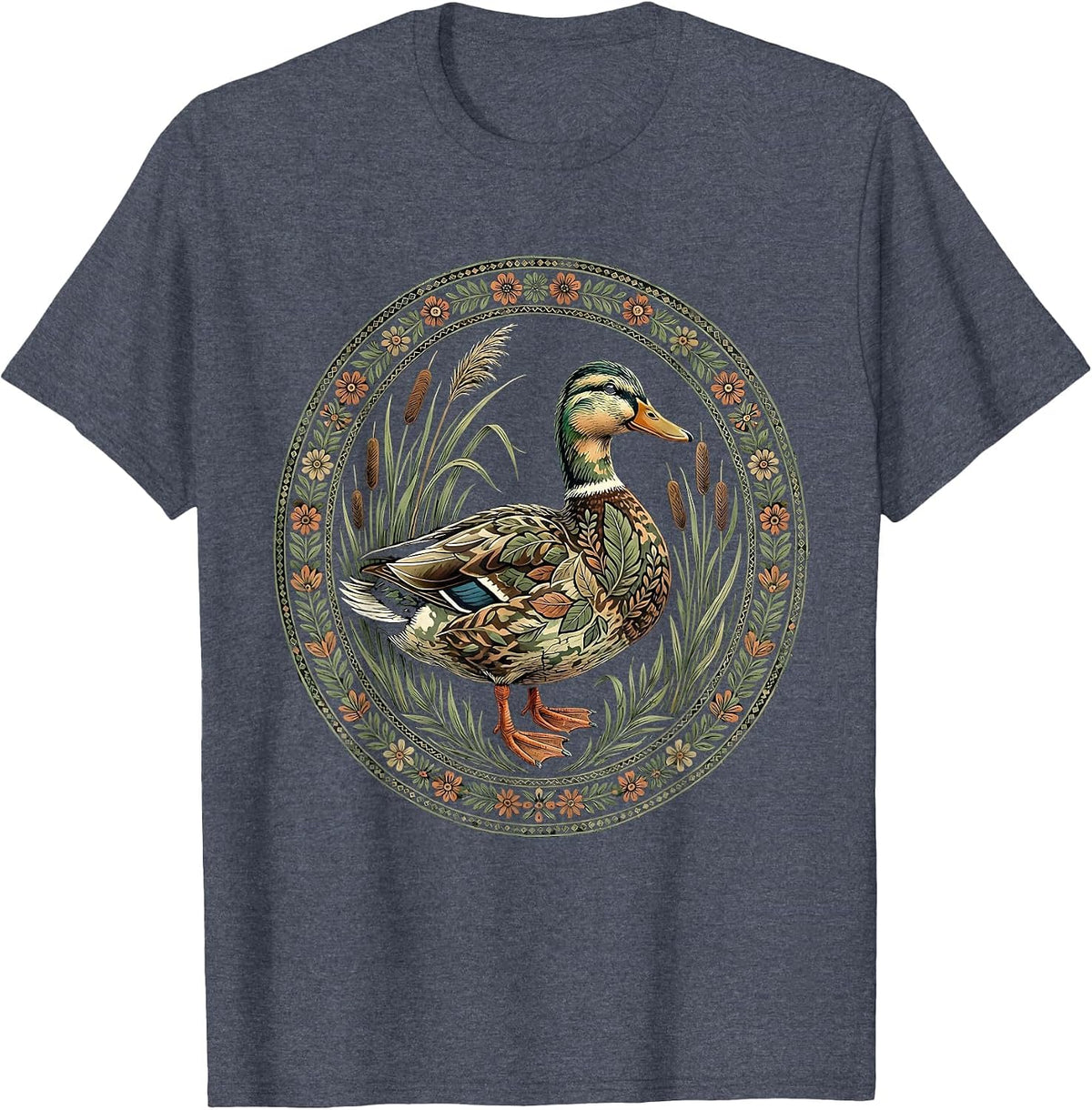 Duck Camo Marsh Reeds Wildlife Illustration T-Shirt - Heather Blue