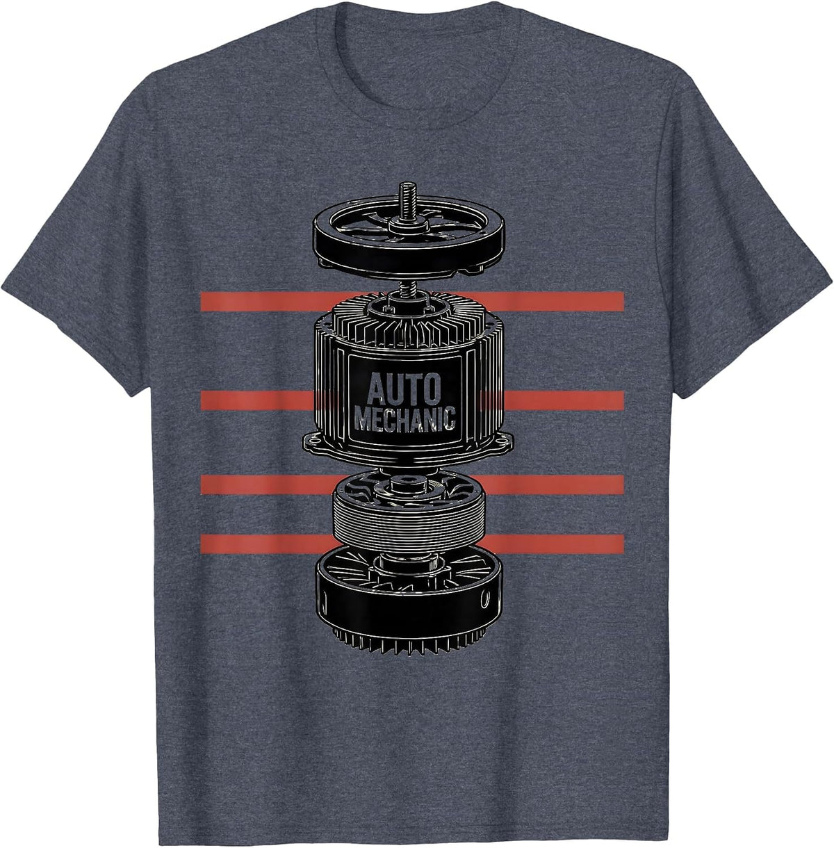 Auto Mechanic Exploded Alternator American Flag Mechanic T-Shirt - Heather Blue