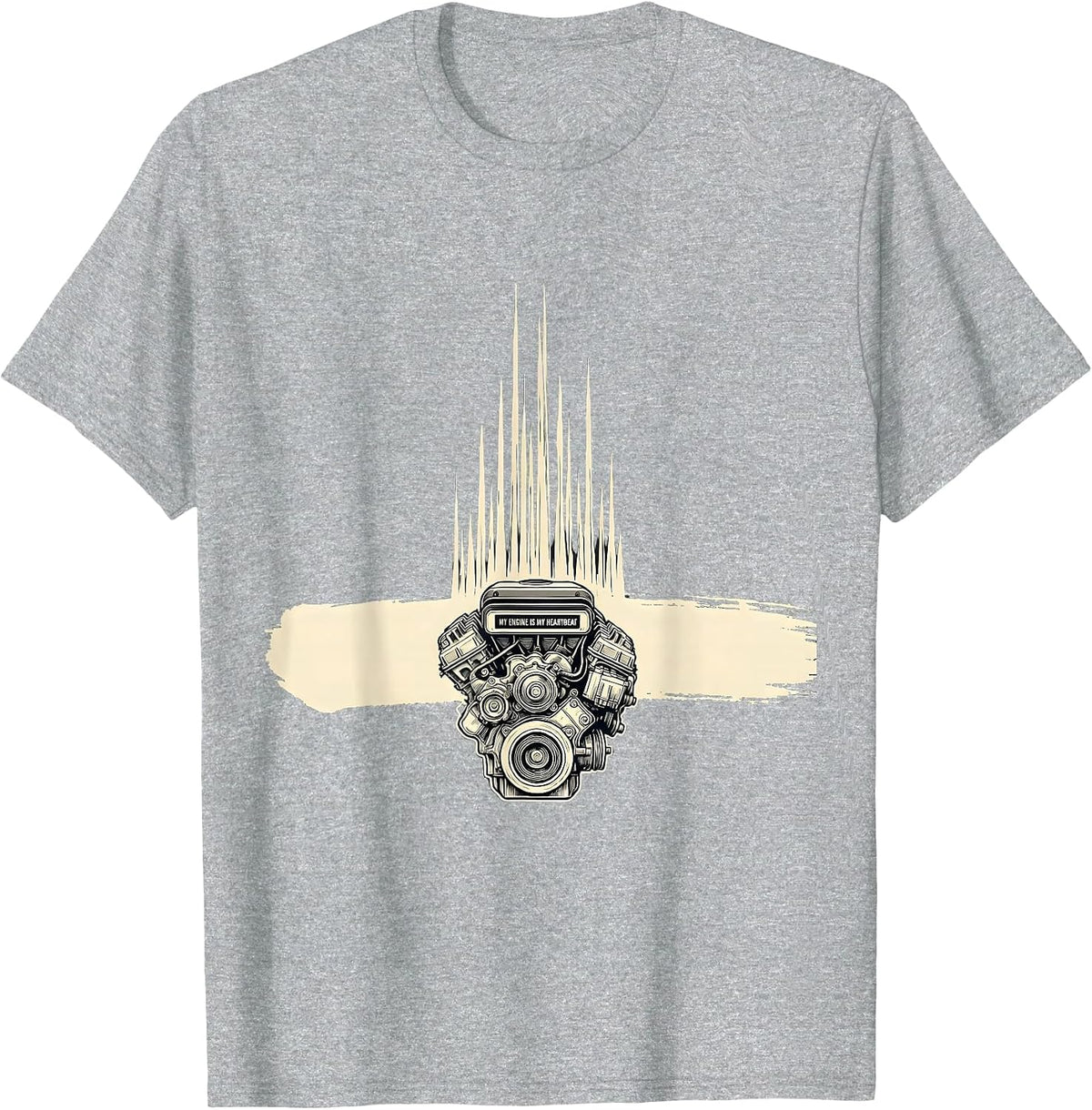 Men's My Engine Is My Heartbeat Funny Car Guy Auto Mechanic Humor T-Shirt - Heather Grey